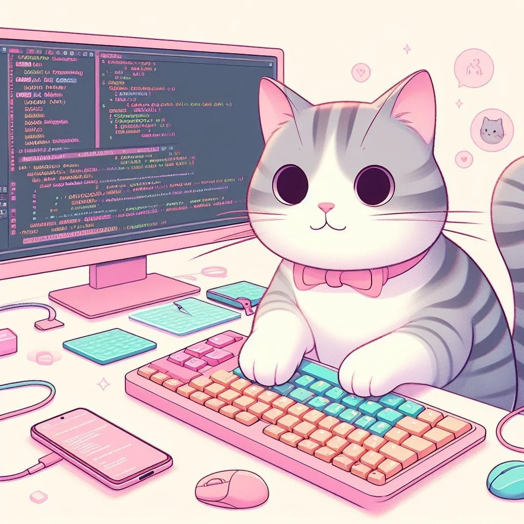 caricatura de gato castellano viendo una laptop